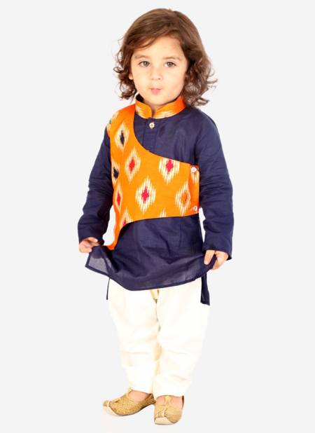 Orange And Navy Colour KID1 Ikat print Festive Wear kurta pyjama Boys Collection K22EB131ORNV